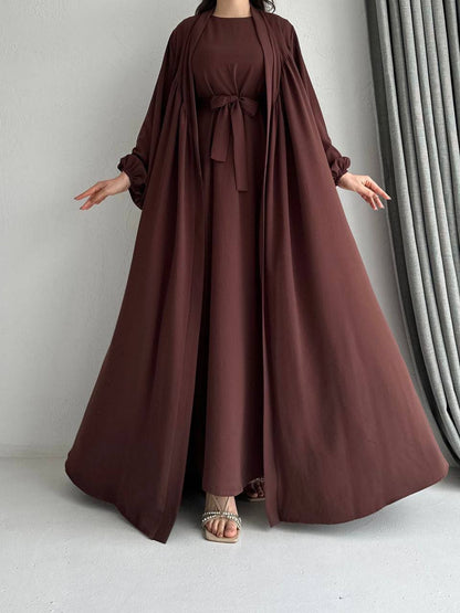 Open Abaya with Sleeveles Dress and Belt